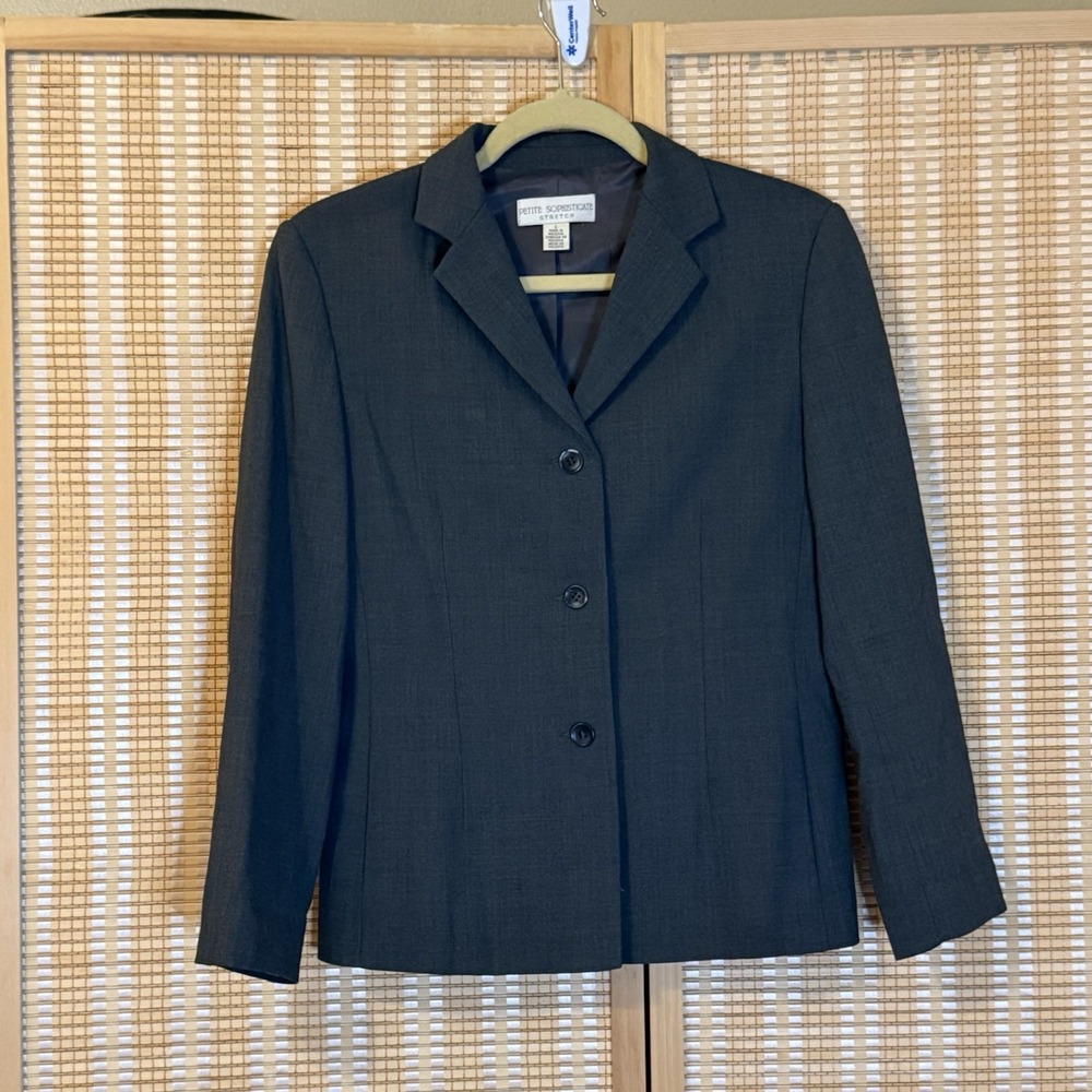 Petite Sophisticated Womens 4 Blazer Single Breasted Office Preppy‎ Wool Blend